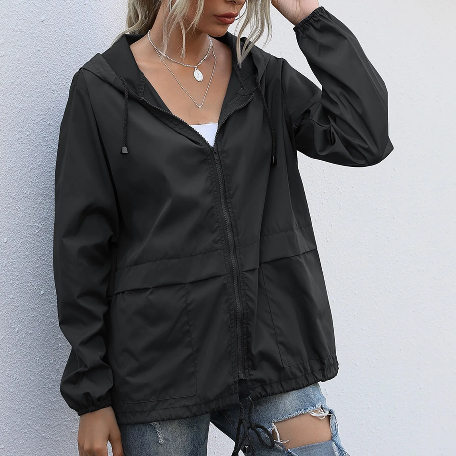 

Women Jacket 2021 Autumn Spring Streetwear Tactical Waterproof Windbreaker Jackets Female Hooded Hip-hop Pilot Windproof Coats
