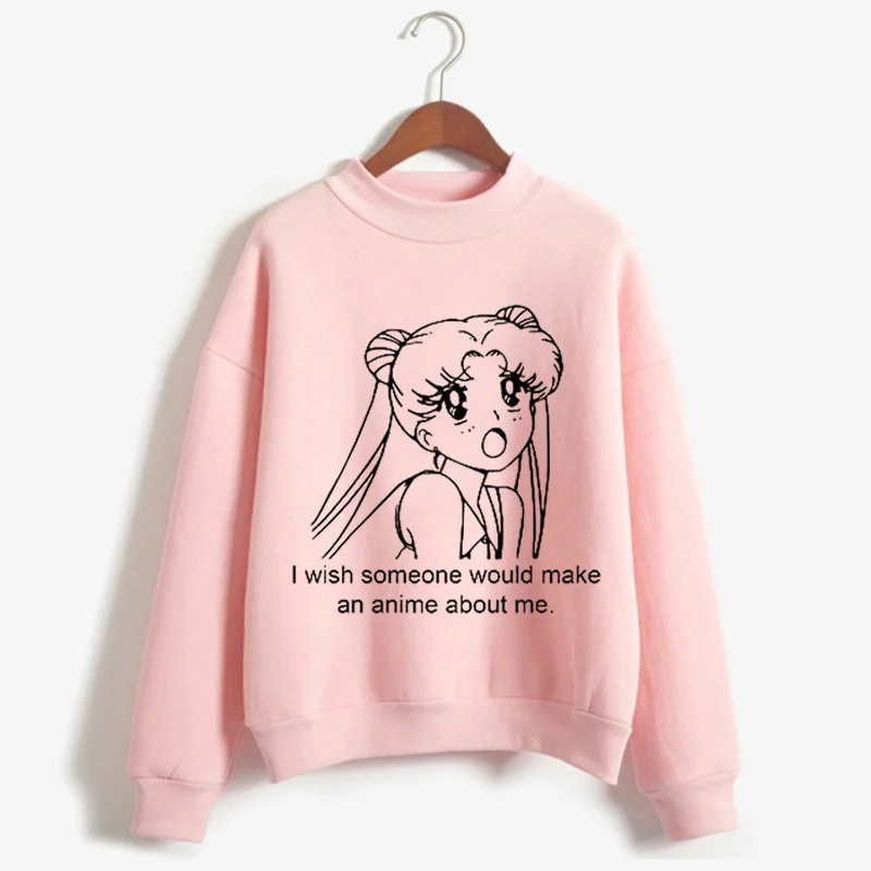 P1851X-pink Сейлор Мун каваи Харадзюку толстовки для женщин Ullzang милый кот Аниме Забавный мультфильм свитшоты Usagi 90s Эстетическая толстовка женская - Цвет: P1851X-pink