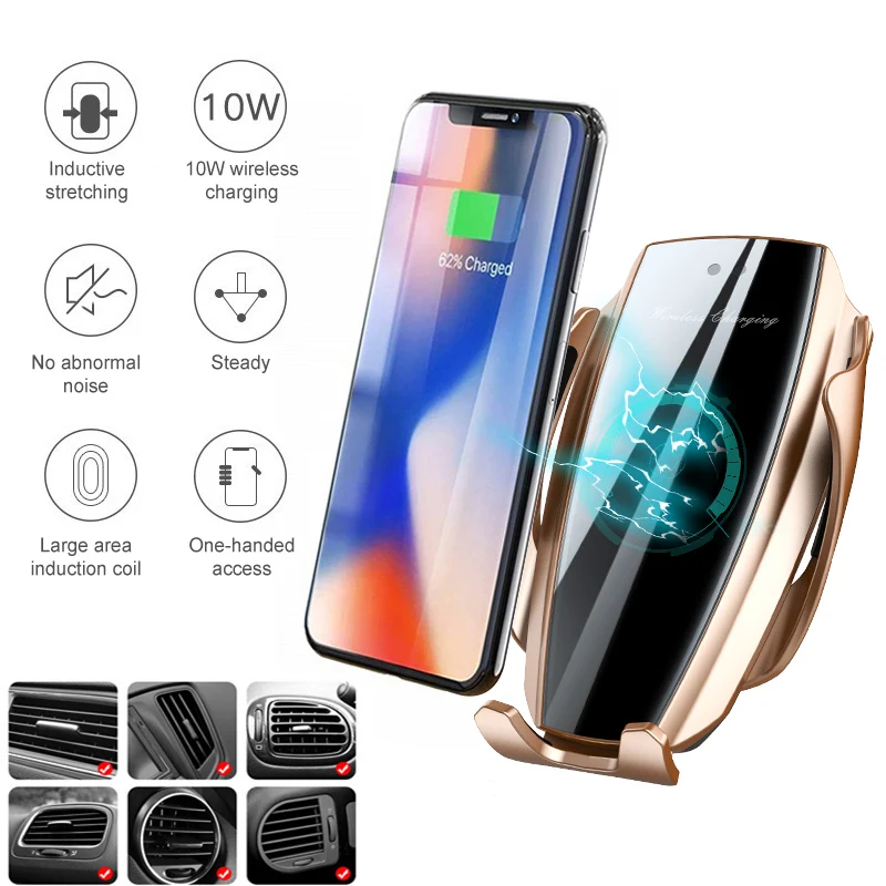 KSTUCNE Qi Беспроводное Автомобильное зарядное устройство для iPhone XS XR samsung S10 Plus Xiaomi huawei Беспроводное зарядное устройство Быстрая зарядка Автомобильный держатель для телефона