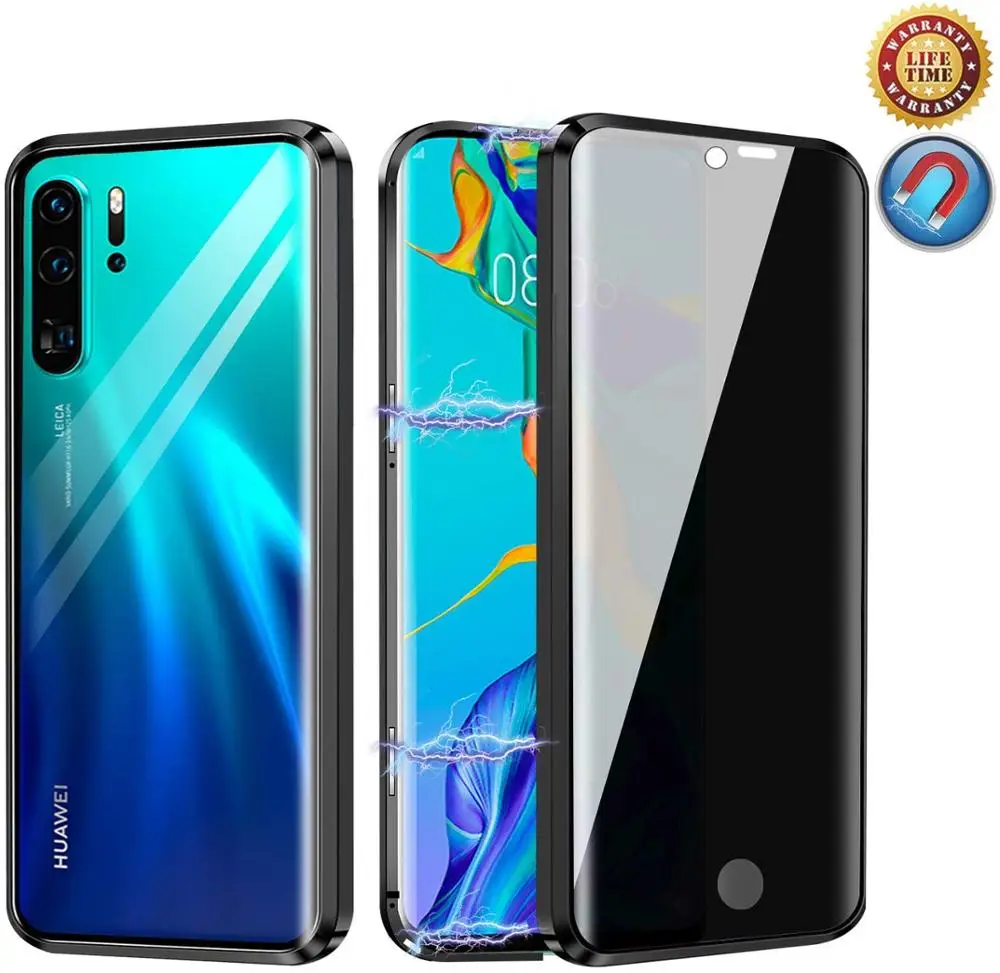 Магнитный чехол для Huawei P30 P20 Pro двухсторонний защитный из закаленного стекла
