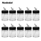 Стеклянные бутылки для аэрографа двойного действия, 10 шт., бутылка для аэрографа (банки) с 30 угловым адаптером, крышка в сборе