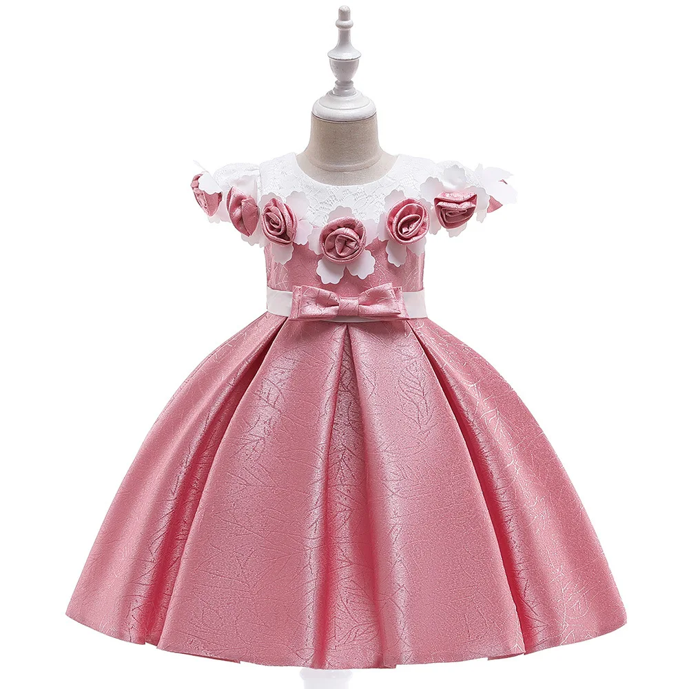 Top Quality Baby Girls Silk 3D Flower Ball Gown Party Princess Dress Kids Elegant Event Birthday Dresses for Wedding 3-10Y BW301 | Детская