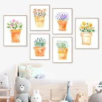 watercolor lavender eustoma flower pot wall art canvas painting nordic posters and prints wall pictures for living room decor