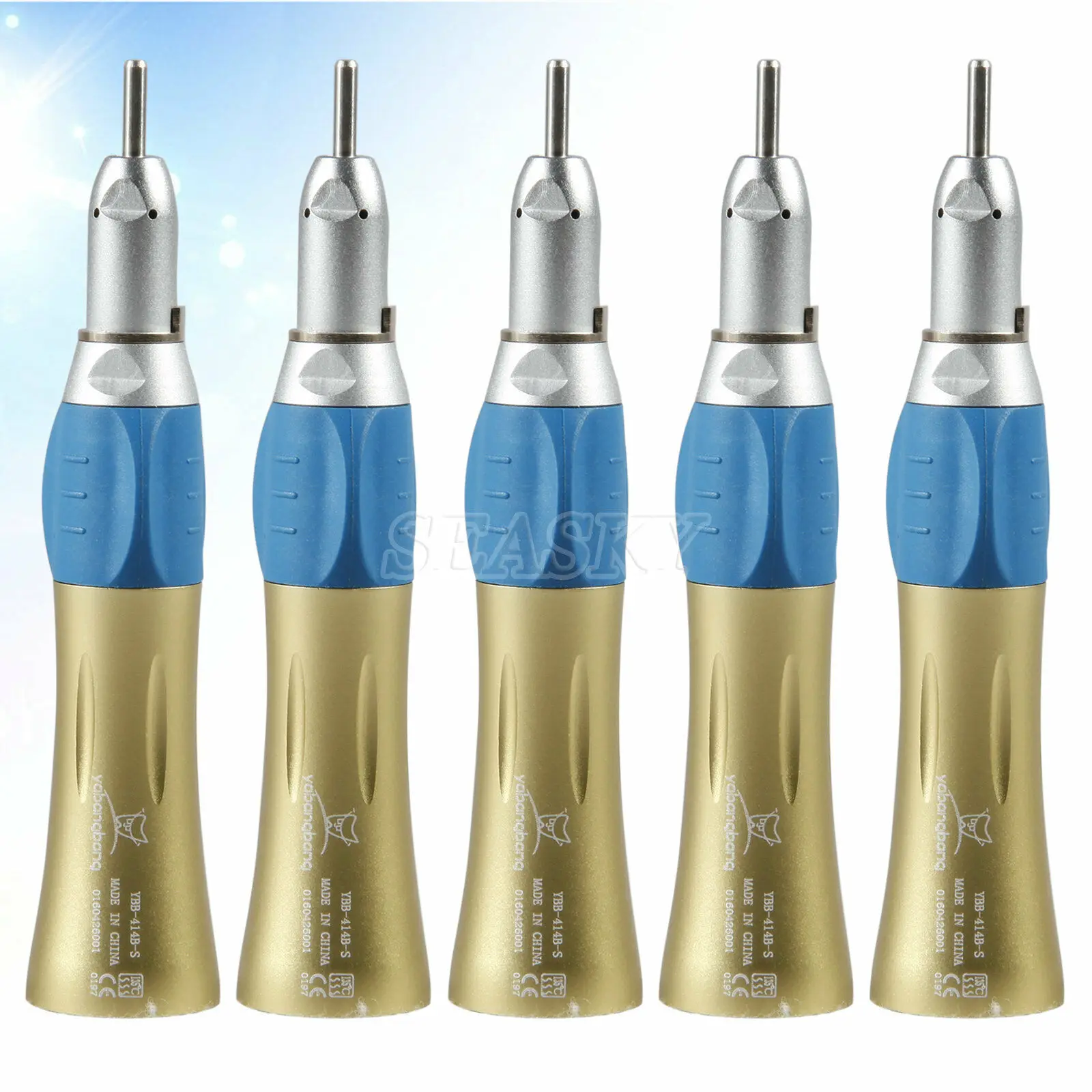 5PCS Dental Slow Low Speed Straight Nose Cone Handpiece Standard  E-Type Connector Golden to Motor