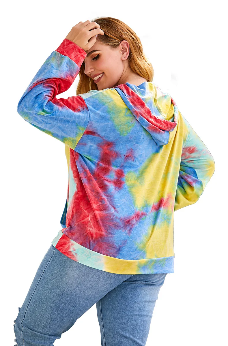

2021 Spring Women Tie Dye Print Sweatshirts Hooded Casual Plus Size XL-5XL Fashion Lady's Long Sleeves INS Hottest Girls