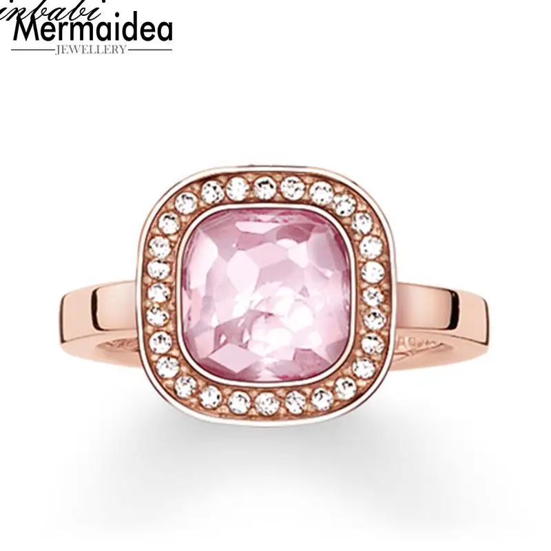 Кольца с розовым квадратом и серебряным покрытием модный подарок для женщин