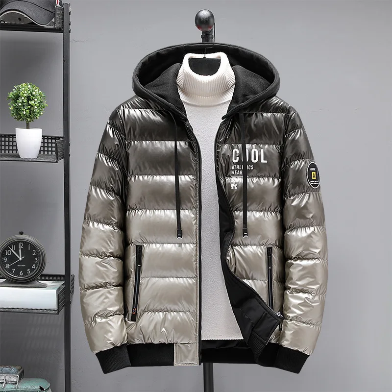 Men's Fashion Gradient Color Detachable Hooded Padded Jacket Youth Tide Brand Ins Baseball Uniform Jacke Winter Coat Men