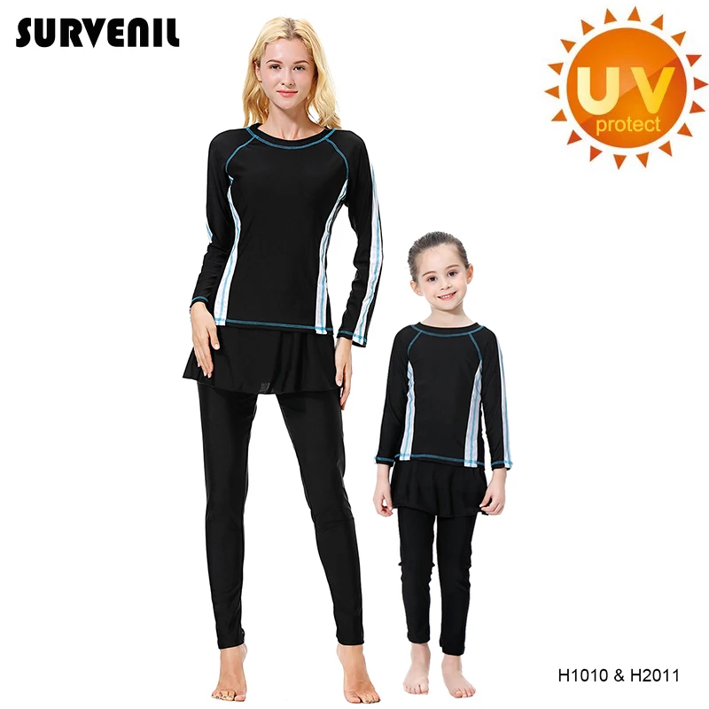 Скромный купальный костюм для мамы и дочки полное покрытие мусульманский