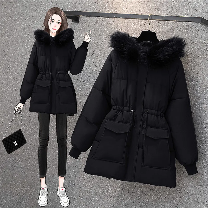 

New Winter Jackets Women's Clothing Fashion Down Padded Jacket Girls Outerwear Fur Collar Hooded Parkas Winter Coats D
