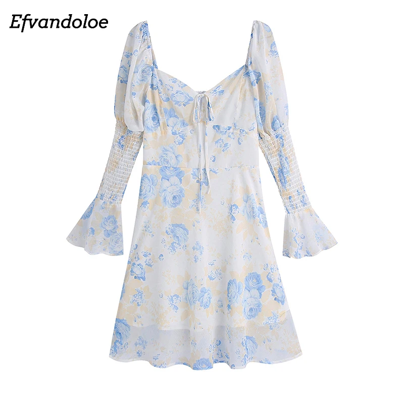 

Женское шифоновое платье-трапеция с цветочным принтом и квадратным вырезом