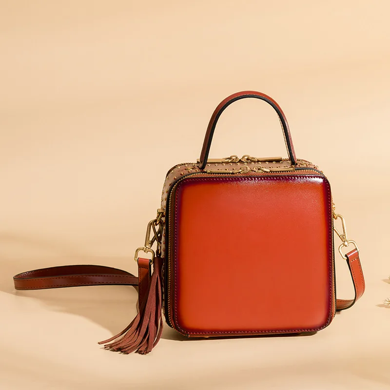 

The New Crossover Shoulder Bag/Hand Bag Handbags Leather Riveting Nail Shoulder Retro Square Sling Bag