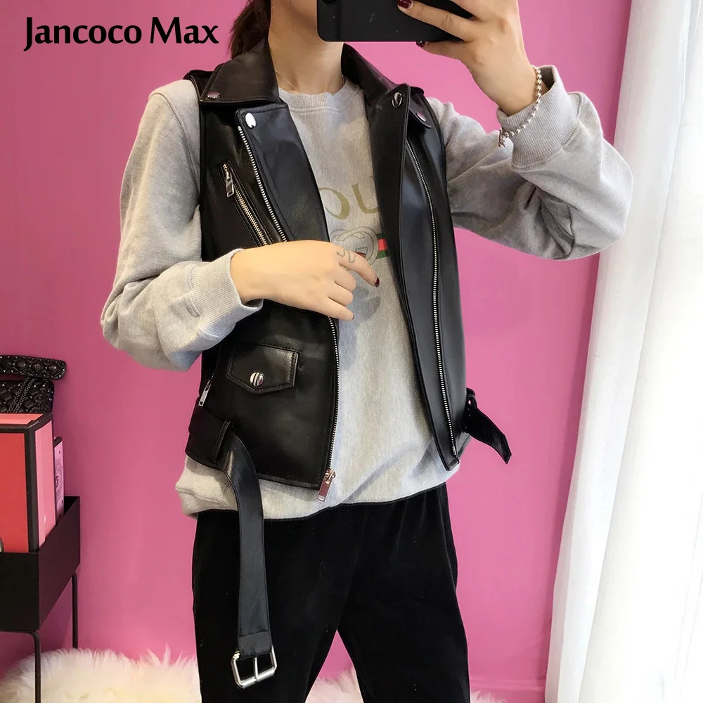 

Classic Style Genuine Real Sheepskin Leather Jacket Women's Fashion Leather Vest Lady Top Quality Gilet S8003