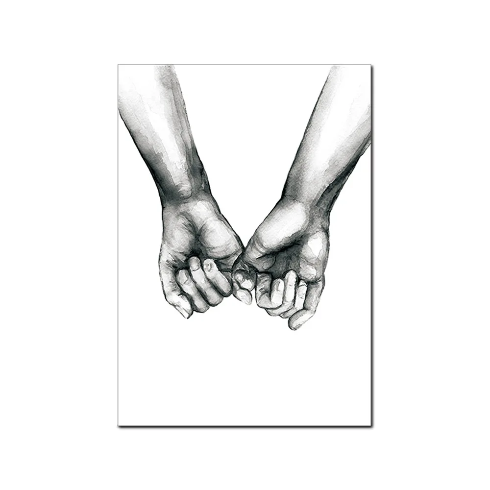 Nordic Poster Black and White Holding Hands Picture Canvas Prints Lover Quote Painting Wall Art for Living Room Minimalist Decor | Дом и сад