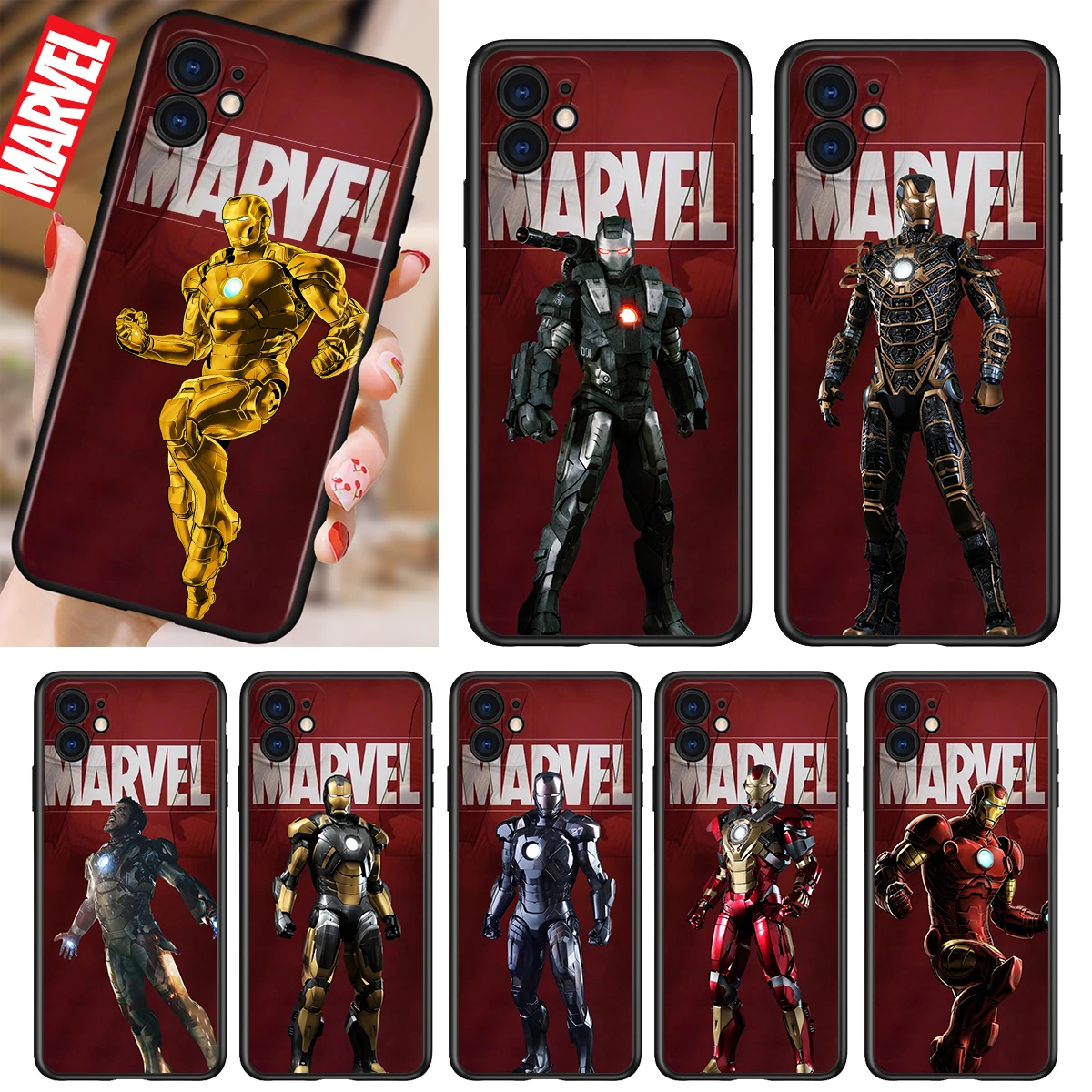 

Marvel iron man armor Shockproof Cover for iPhone 5 5S 6 7 8 X XR XS 11 SE 12 2020 mini Plus Pro MAX TPU Black Soft Cover