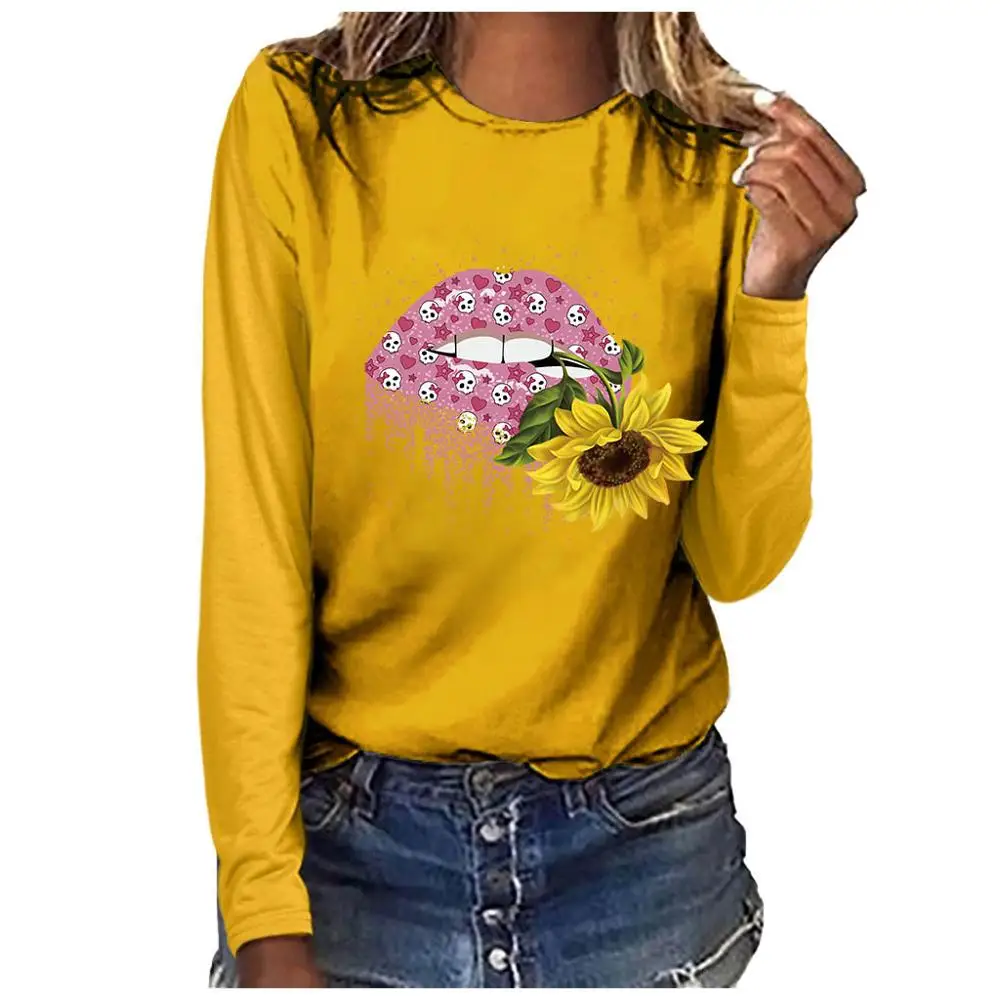 Женские топы уличная мода плюс размер круглый вырез с длинными рукавами футболка