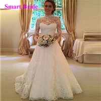 lace beach wedding dress for bride 2020 with long sleeves open back a line elegant country bridal gowns vestido de noiva vs11