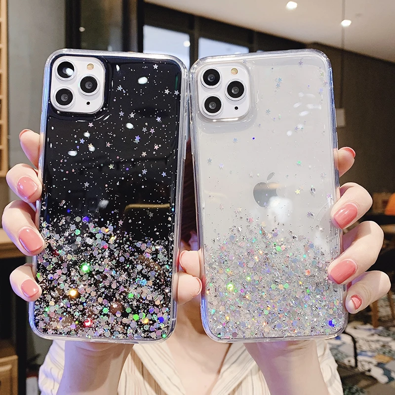 Чехлы для iPhone 11 Pro SE 2020 Мягкий силиконовый чехол с прозрачными блестками 7 6 6S 8 Plus XR