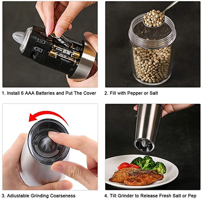 

LED Light Electric Automatic Mill Pepper and Salt Grinder Peper Spice Grain Mills Porcelain Grinding Core Mill Kitchen Tools