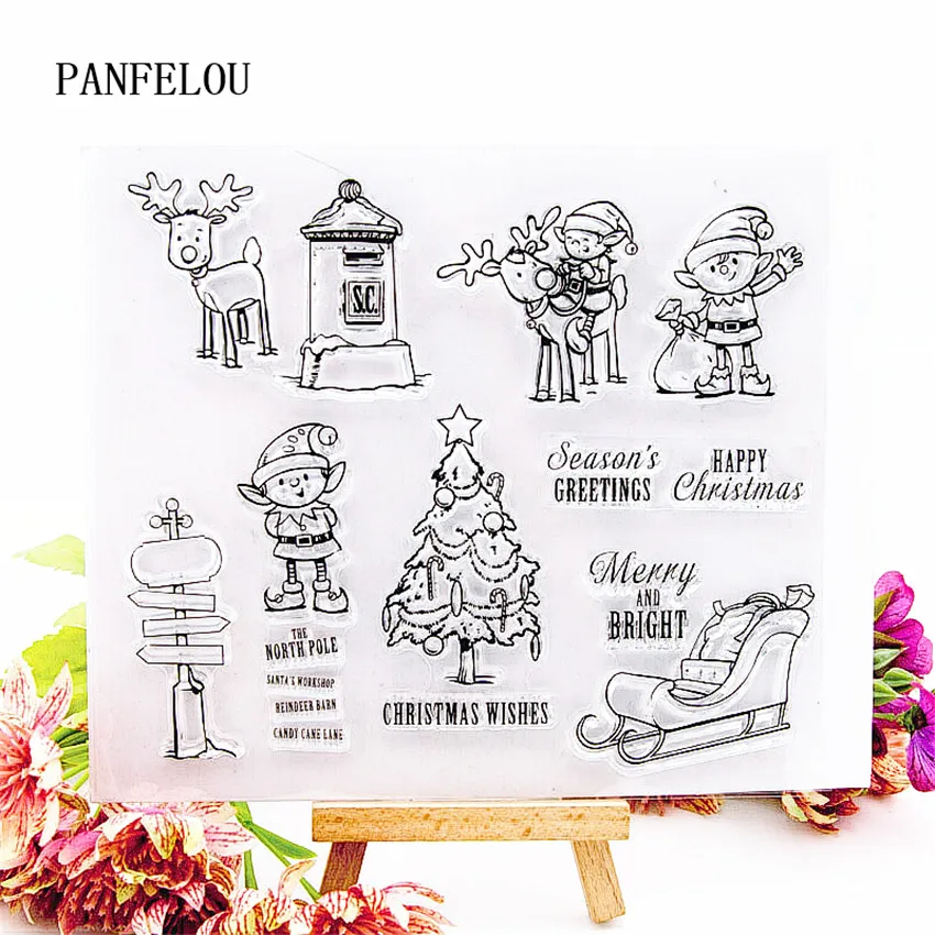 Прозрачный силиконовый каучук PANFELOU 17x15 см с изображением оленя и эльфов для