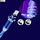 3 в 1 светодиодный светящийся Магнитный зарядный кабель IOSType-CMicro USB Samsung S8 S9 Plus A50 для Android для Huawei P30 LG