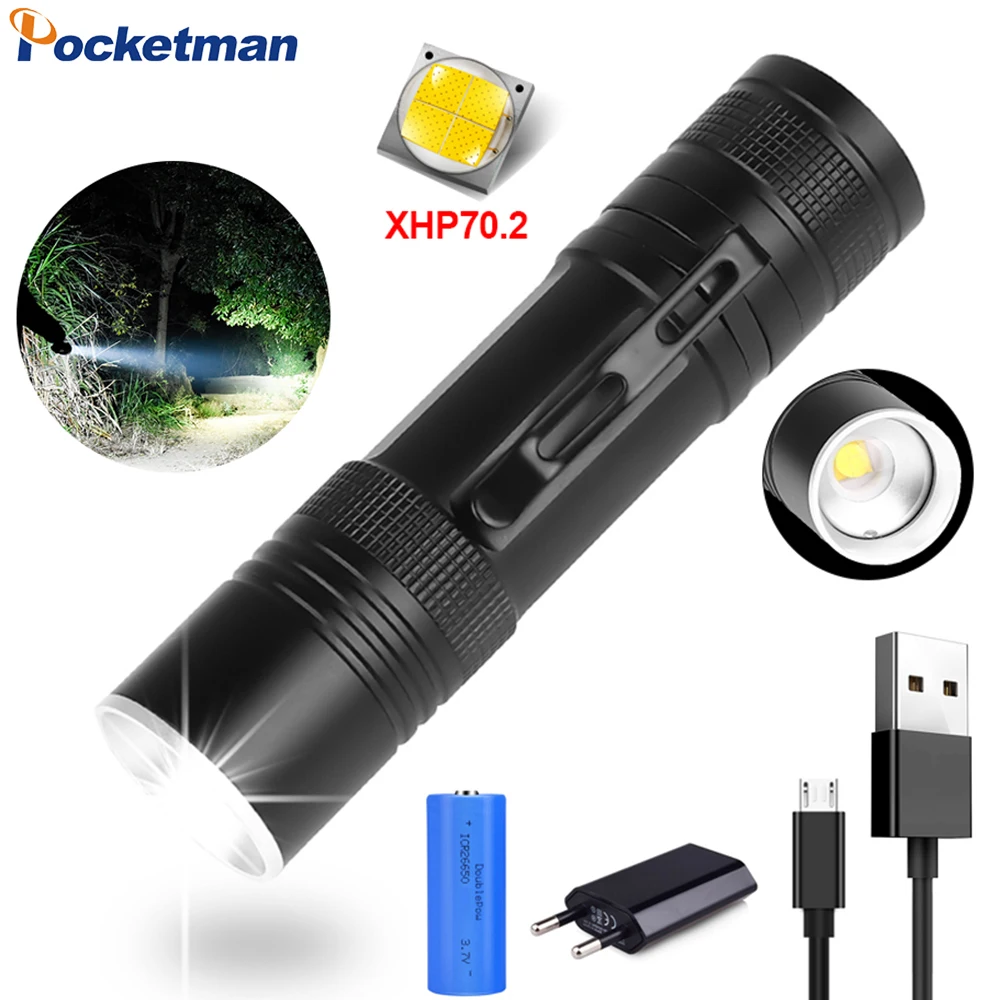 Фонарик XHP70.2 светодиодный фонарь перезаряжаемый от USB масштабируемый