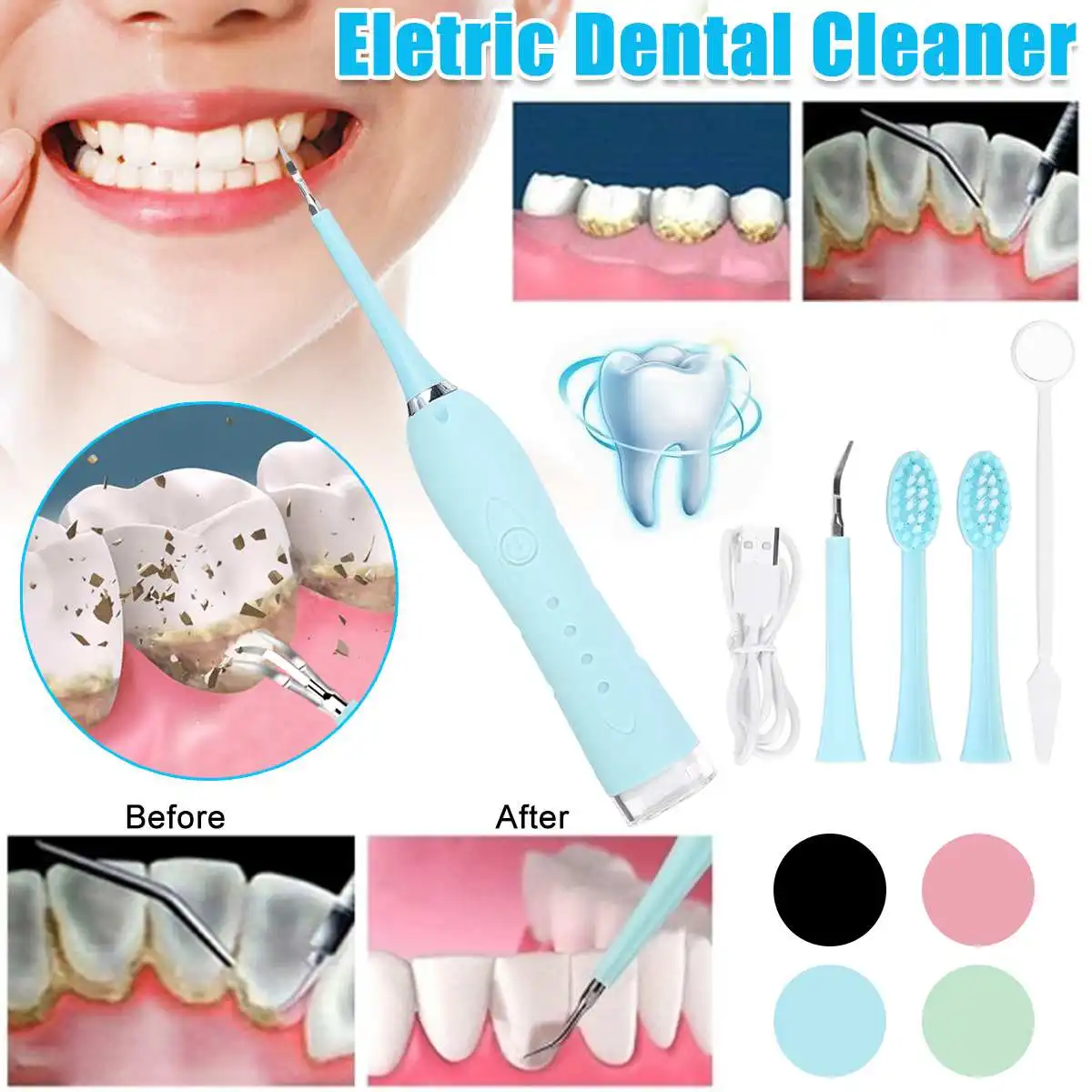 

Electric Teeth Calculus Stain Remover Cleaning Tool USB Rechargeable Plaque Removal Device IPX6 Waterproof for Dental Calculus