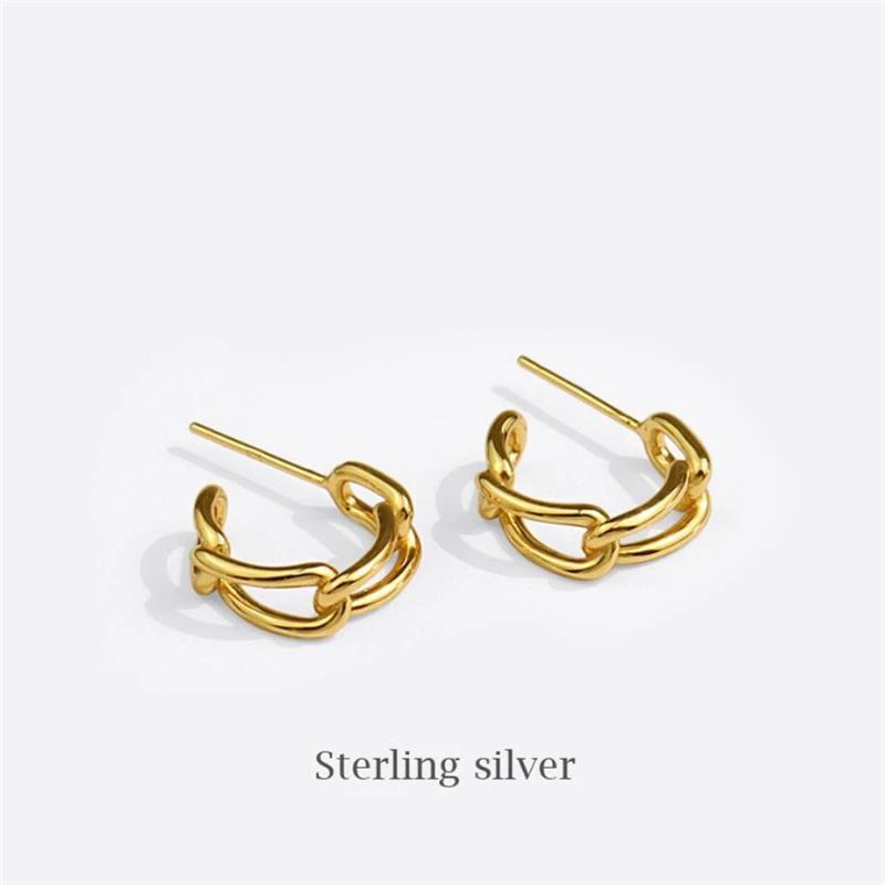 

Aestethic Elegant Jewellery Cute Fashion Geometric Semicircle Hollow 925 Standard Silver Fashion Female Stud Earrings SEA817