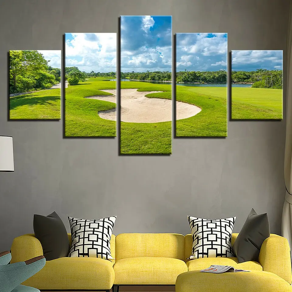 

5 Piece Golf Course Green Grass Field Landscap Painting Wall Art Print Home Decor HD Pictures 5 Panel Poster No Framed Paintings