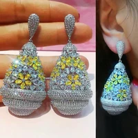 brand luxury yellow cz big pendant earrings gorgeous shiny women girl bridal noble gift high quality 2020 new design