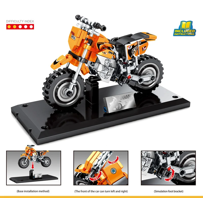 Technical Off-Road little motorcycle building block finger model vehicle steam assembly motor brick toys with rack collection | Игрушки и