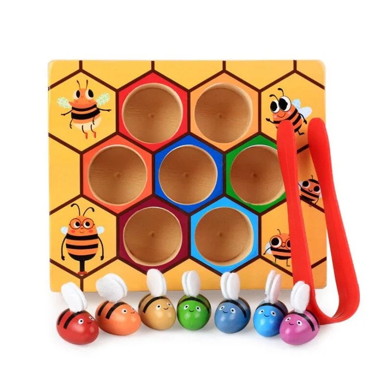 Деревянная головоломка-сортировка Монтессори с Пчелой в улей раннее обучение
