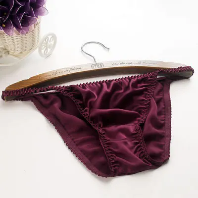 Модные шелковые сексуальные трусики, Женские Трусы-стринги - Цвет: wine red