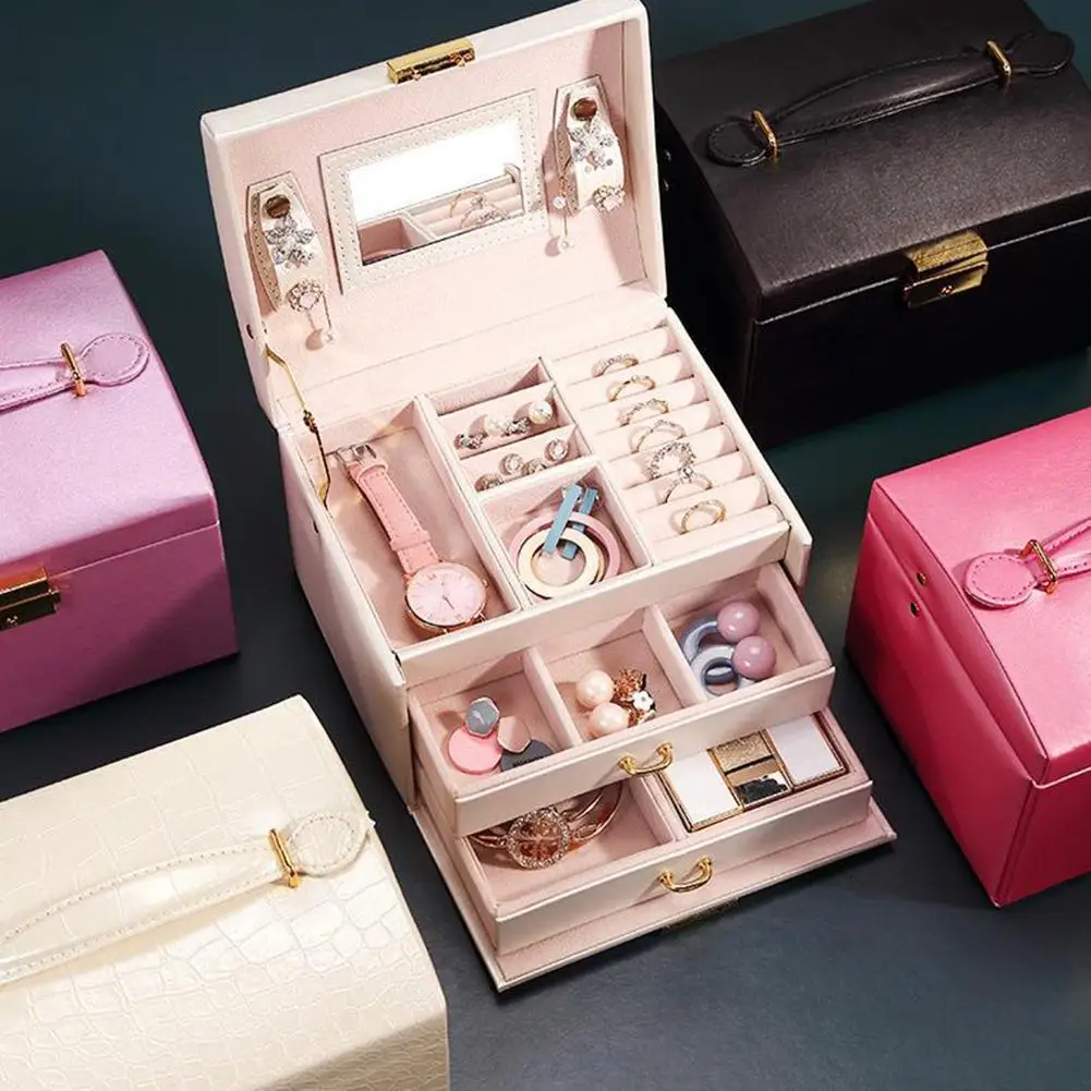

Hot Sales!!! Women 3 Layers 2 Drawers Necklace Jewelry Cosmetics Organizer Holder Storage Case