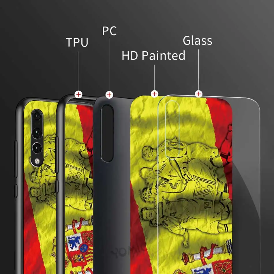 

Spanish Spain Flag Tempered Glass Cases for Huawei P30 P40 Pro P Smart 2019 Z P20 P10 Lite Cover Phone Shell Coque