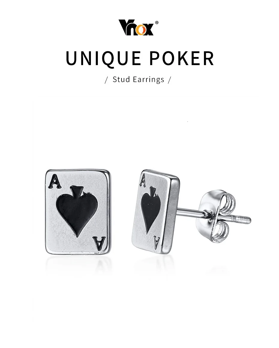 Vnox Lucky Spades A Poker серьги-гвоздики для женщин и мужчин из нержавеющей стали унисекс Brincos