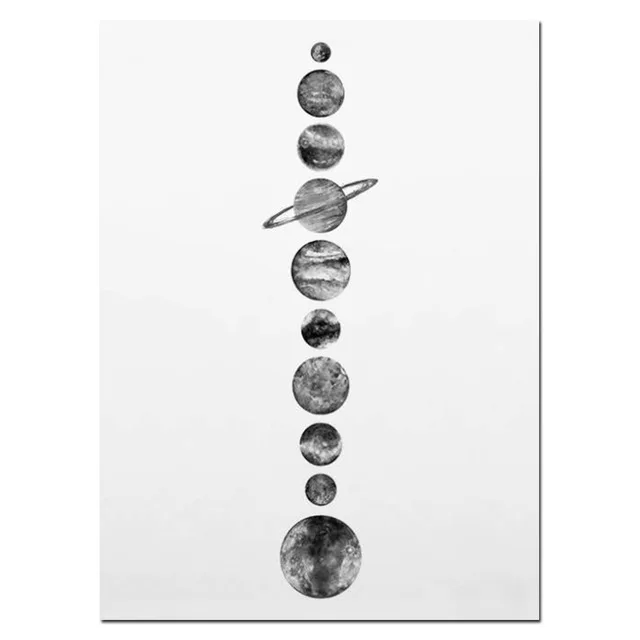 Минималистичный плакат с полной луной Настенный декор искусство черная белая