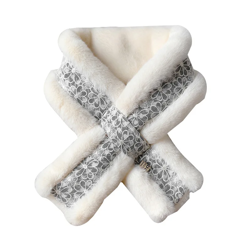 

New Winter Small Fragrant Fur Scarf For Women With Lace Temperament Solid Color Rabbit Hair Thickened Warm Neck