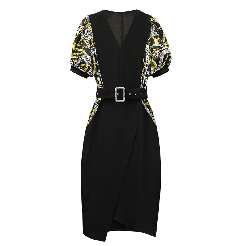 Женское летнее длинное черное платье миди с поясом большого размера плюс