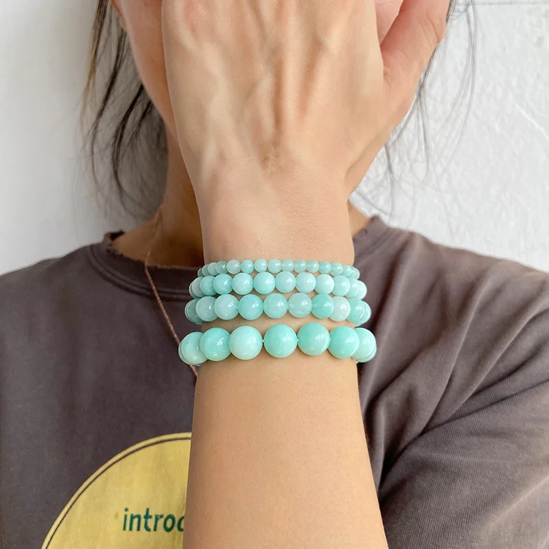 

Fashion stone Bracelets For Female Amazonite Round Beaded Bangle Men Healing Pray Handmade Elastic Jewelry Gift Drop Shipping