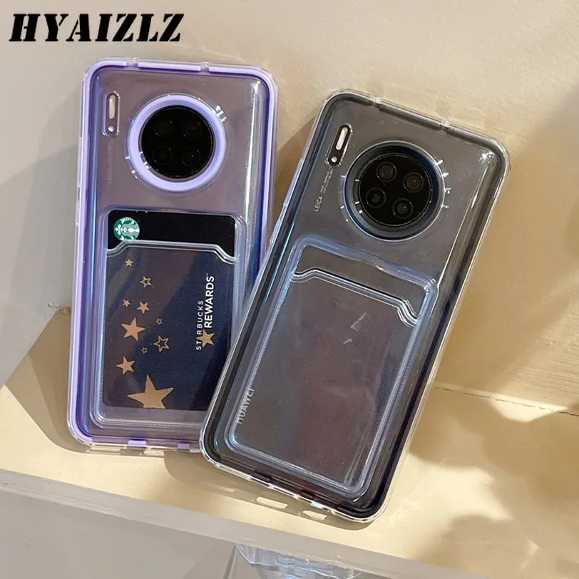 

Shockproof Transparent Phone Case for Huawei Mate 40 Pro 30 P40 Note 8 Soft TPU Back Cover Card Holder PC Bumper 2in1 Coque Etui