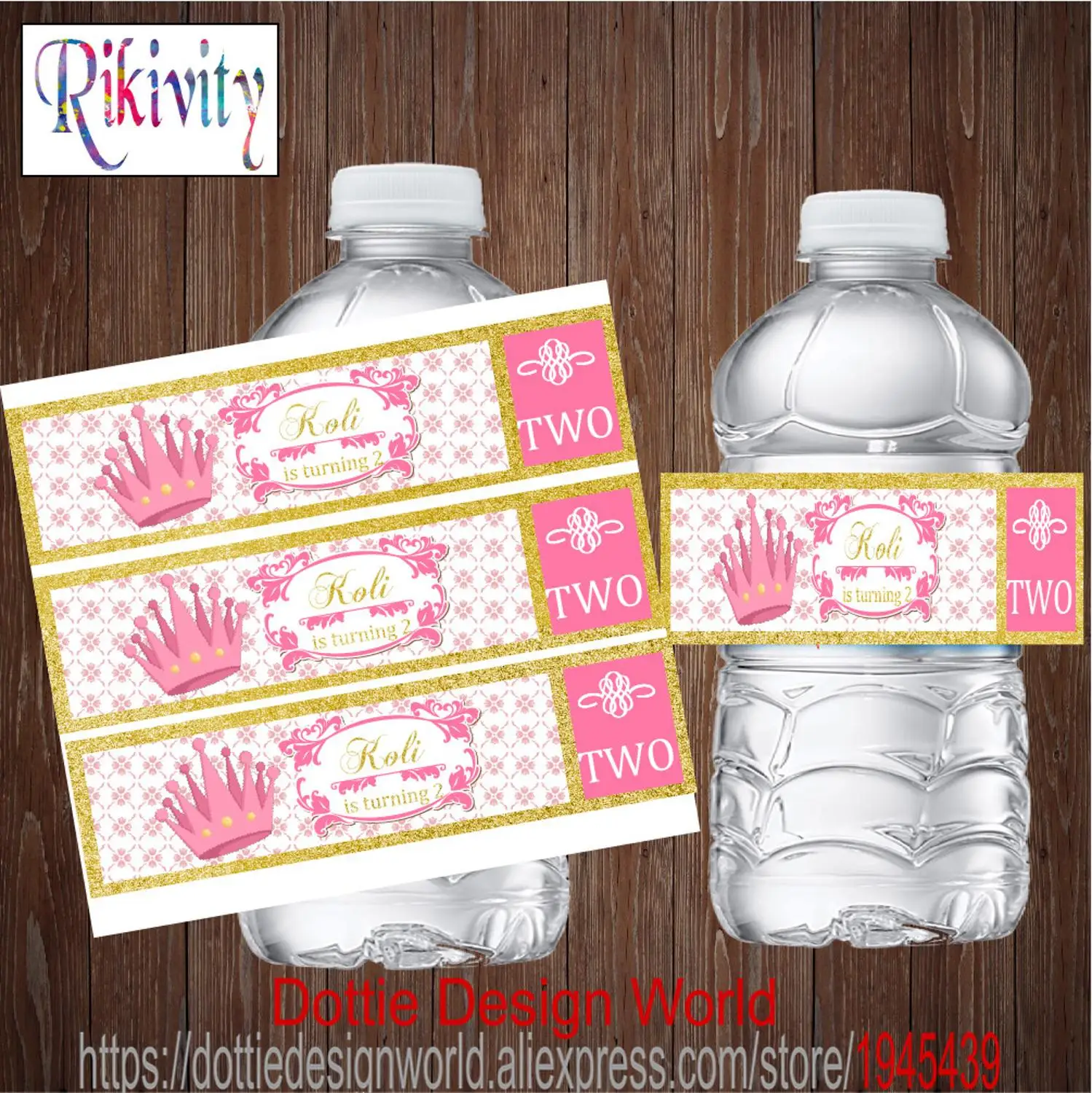 Персонализированные этикетки в виде розовой короны для бутылки с водой стиле