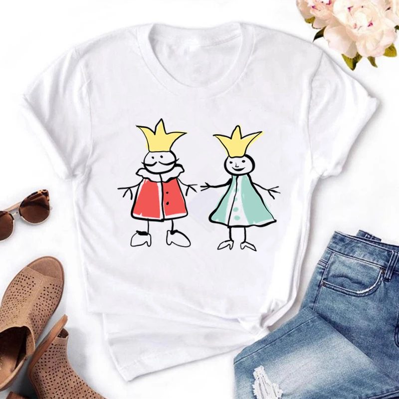 Женская футболка с коротким рукавом и принтом король королева милая летняя