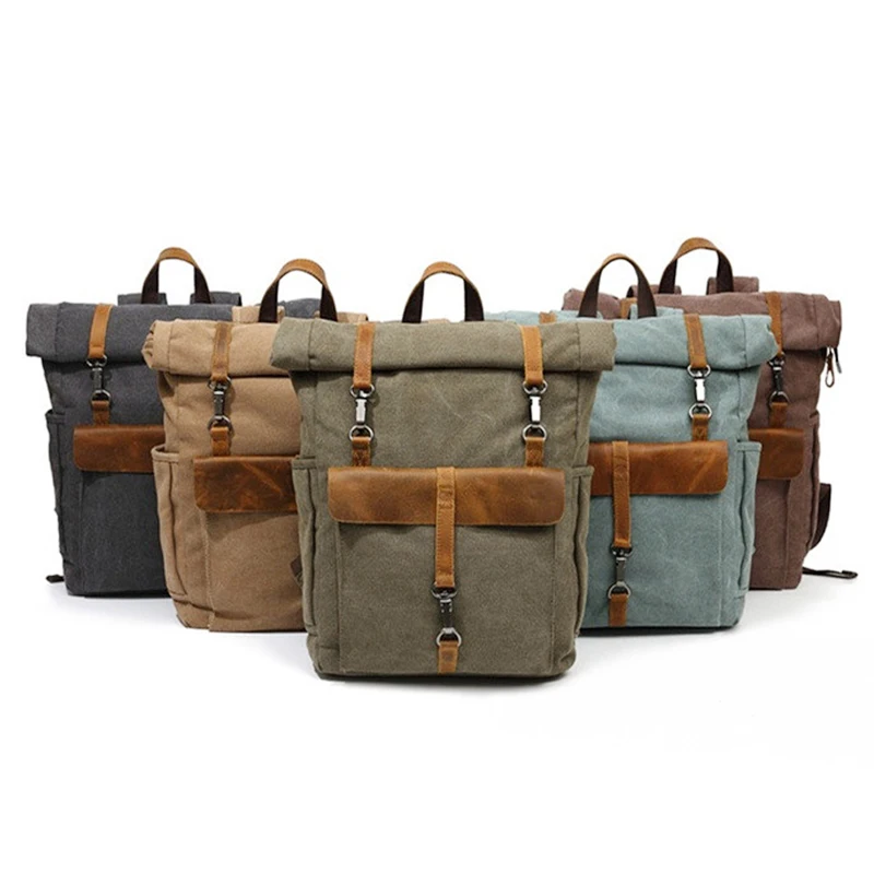 

Мужские Винтажные рюкзаки, холщовые кожаные рюкзаки для мужчин, школьная сумка, унисекс рюкзак, дорожные сумки, большая емкость 14 ", сумка дл...