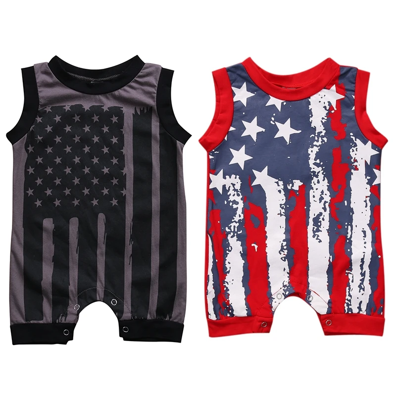 Комбинезон для новорожденных без рукавов в полоску с флагом на возраст 0-24 месяца