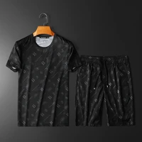 2021 new summer high quality mens monogrammed print round collar t shirt shorts loose type two piece mens sports sets
