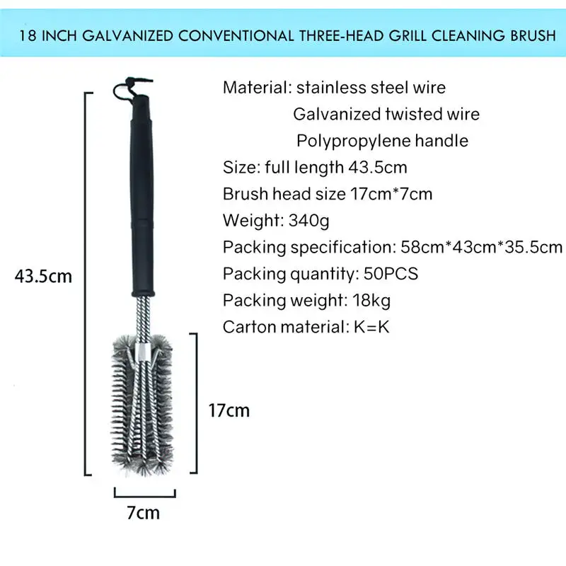 

Stainless Steel Non-stick Barbecue Grill BBQ Brush Clean Tool Wire Bristles Cleaning Brushes With Handle Durable Cook Accessory
