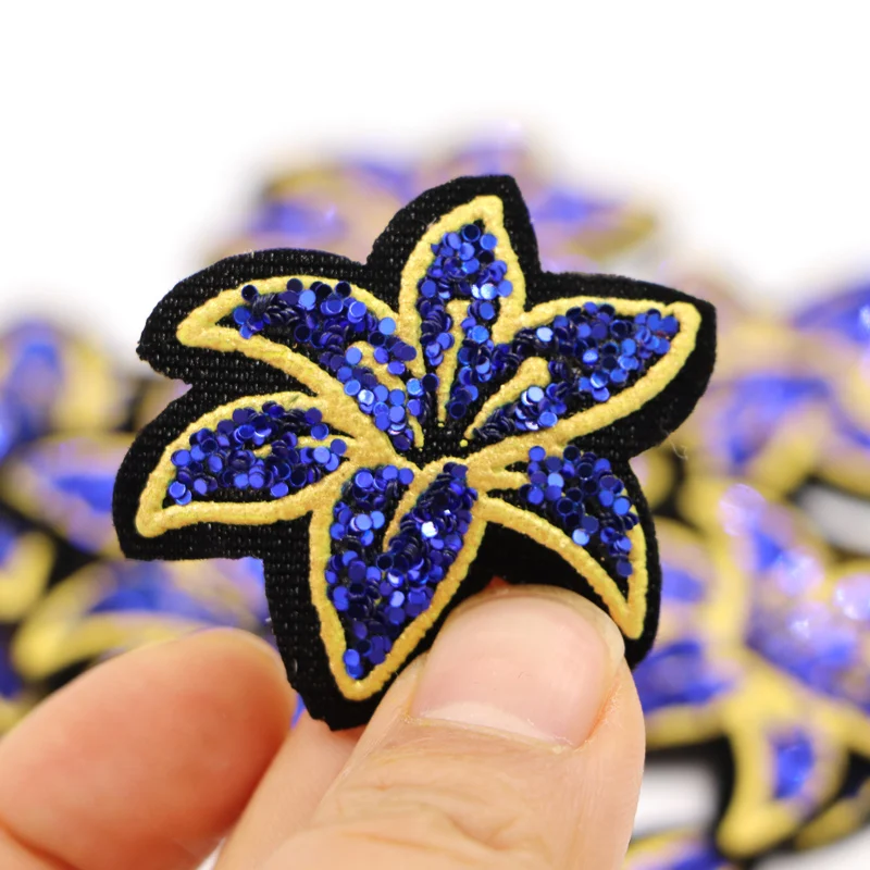 10 шт./лот синие цветы блестки нашивки для одежды железные наклейки на одежду
