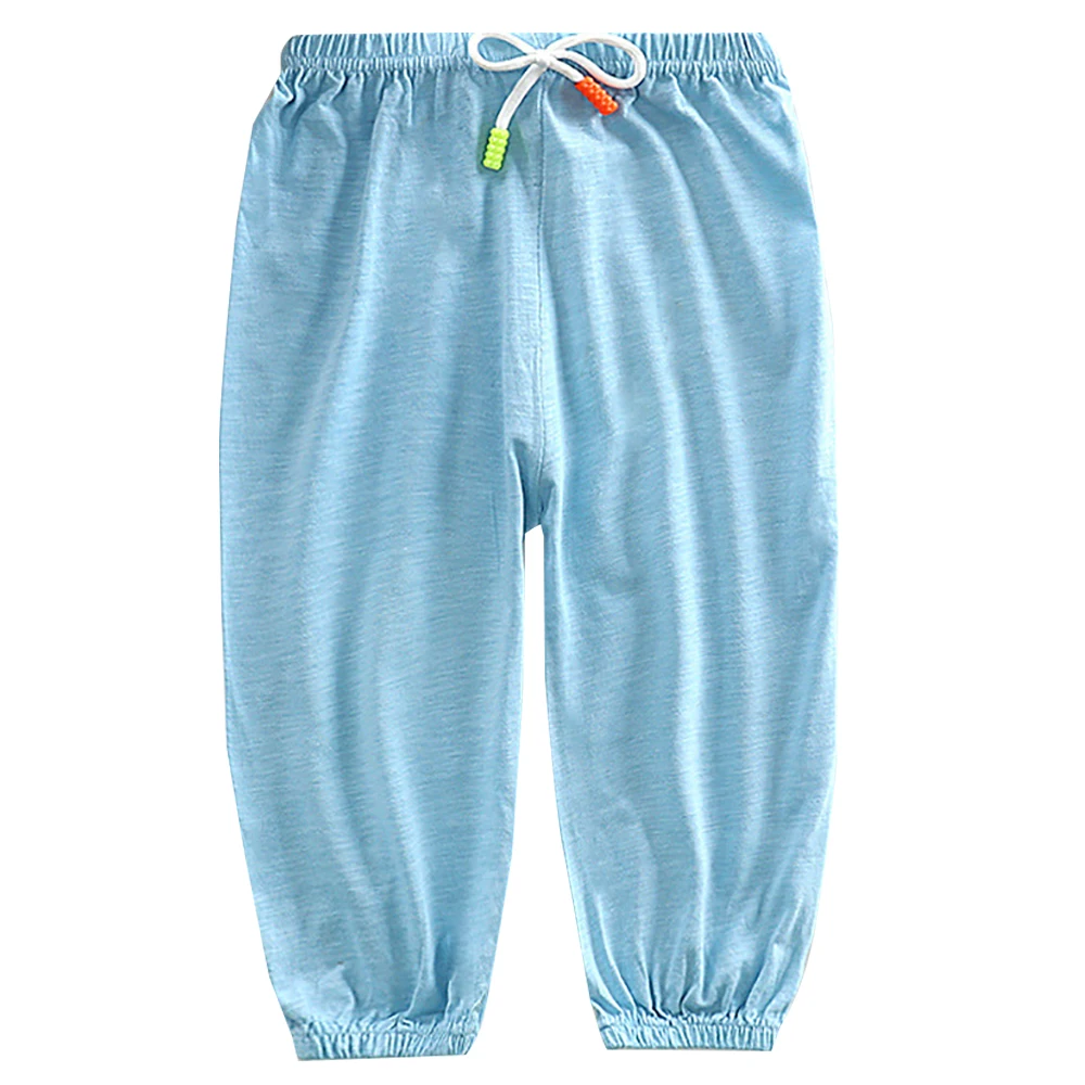 

Solid Color Lace Up Pants Children Kids Elastic Waist Long Trousers
