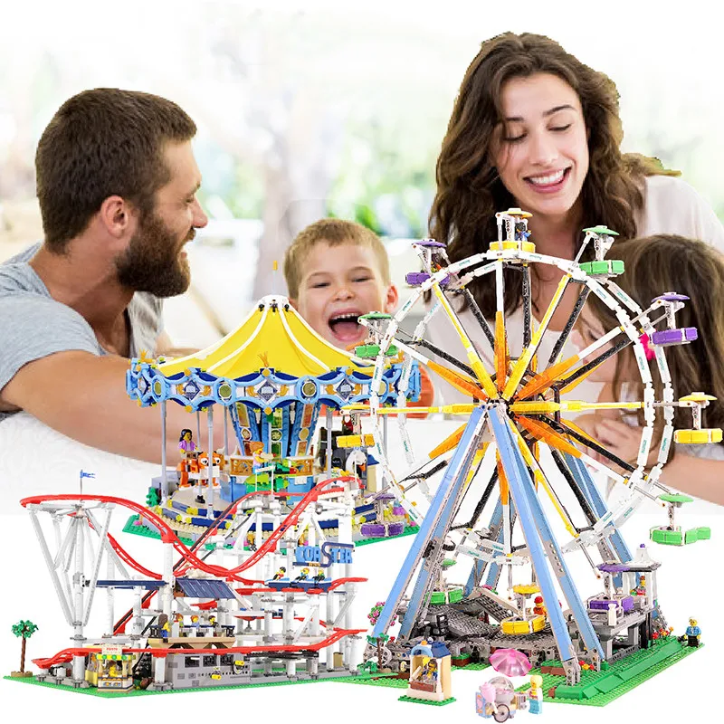 Парк развлечений большие американские горки колесо обозрения карусель кирпичи