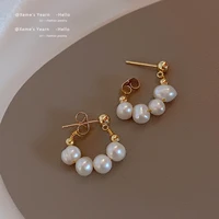 2022 new elegant baroque natural freshwater pearl earrings sweet accessory gift for woman girls at korean fashion jewelry party